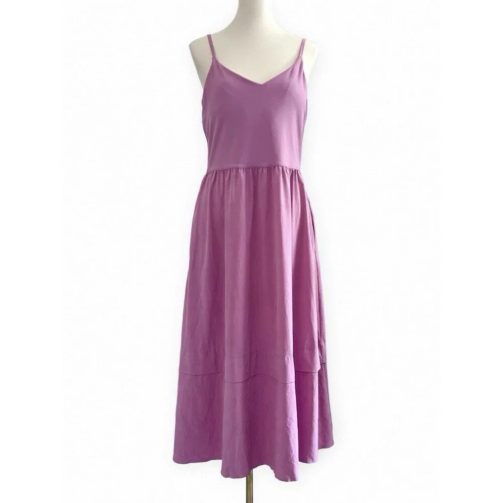 Athleta Elation V-Neck Hybrid Athletic Midi Dress in Pink Womens M 601546 - Picture 3 of 6